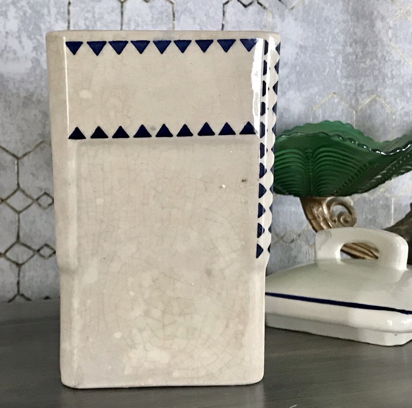 Antik Jugendstil Vorratsgefäß Gerste Gefäß Vorratsdose Porzellan creme blau