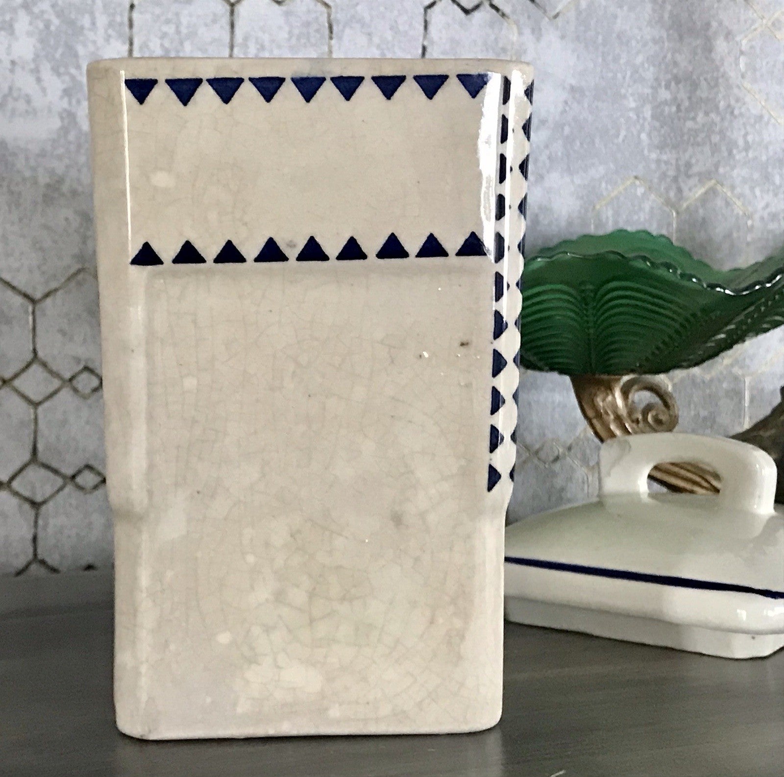 Antik Jugendstil Vorratsgefäß Gerste Gefäß Vorratsdose Porzellan creme blau