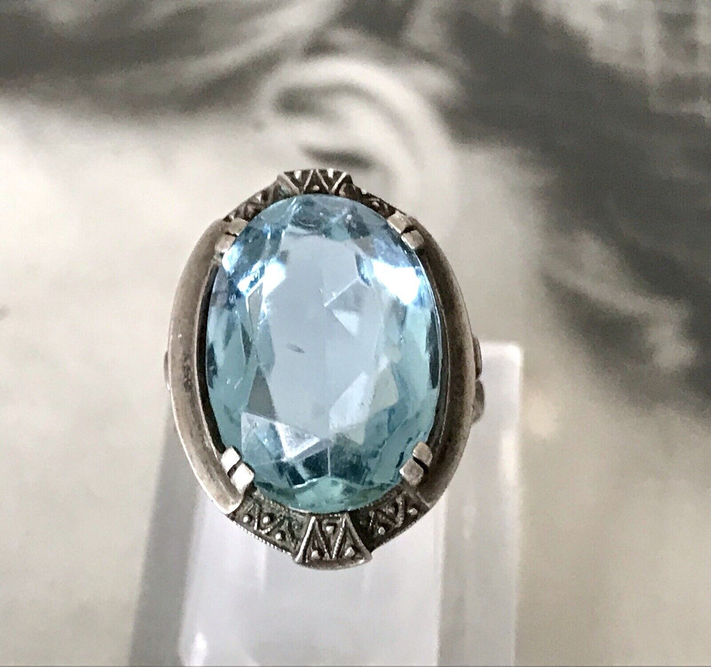 Antik Art Déco Edel blauer Stein DAMEN RING Silber 835 Super Design Gr.53 16,8