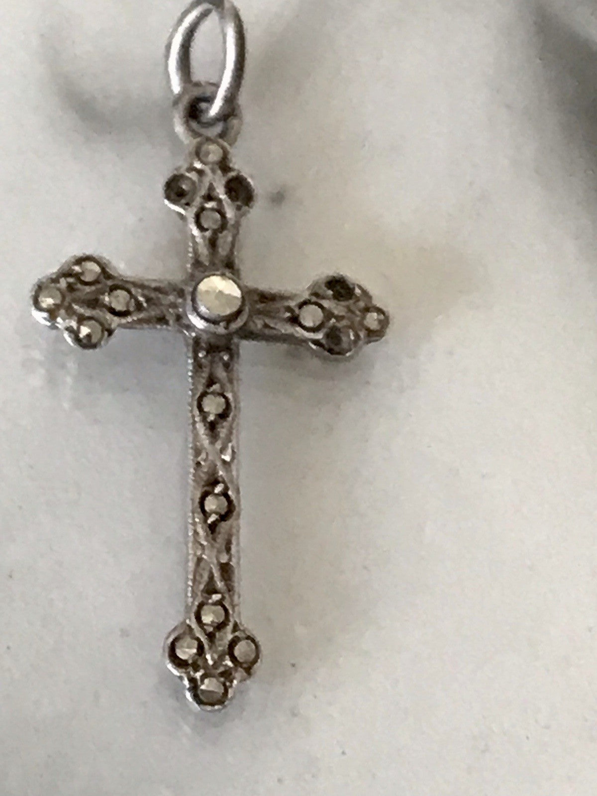 Antik Art Déco Echtsilber Silber Kreuz Anhänger Kettenanhänger Markasite