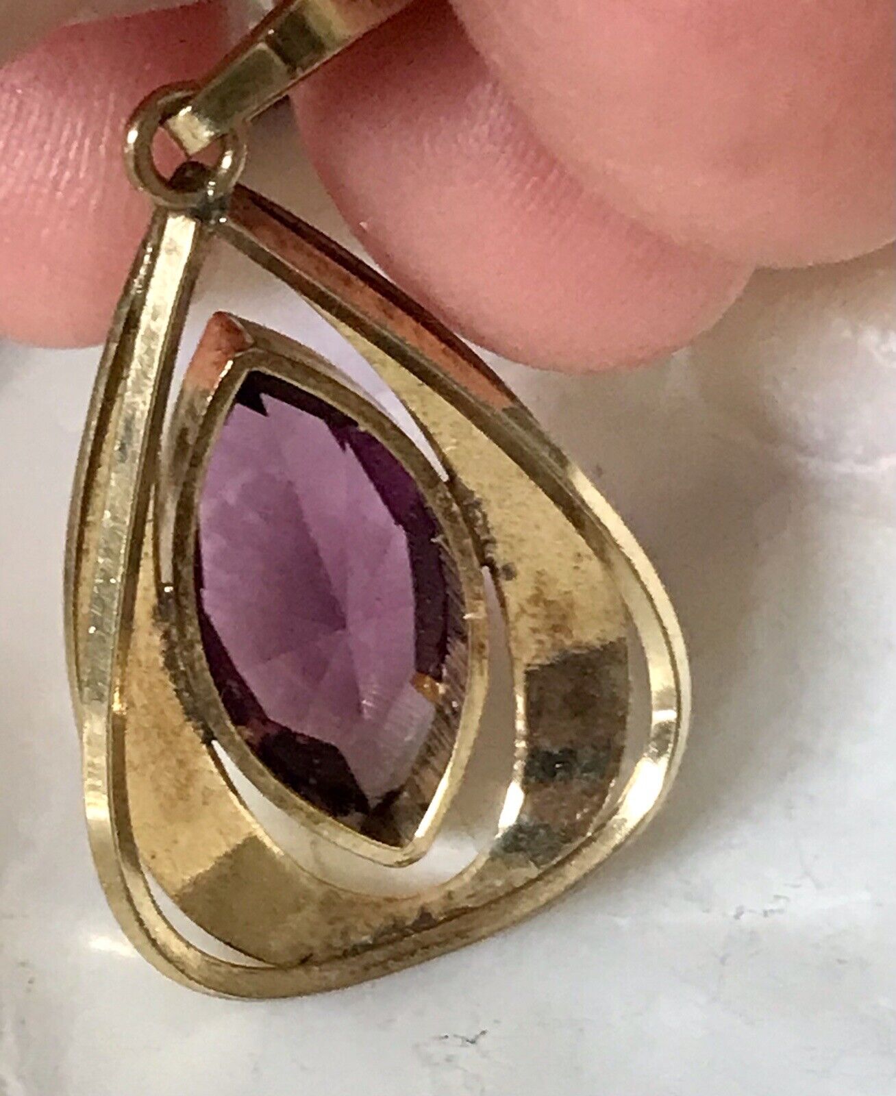 Vintage Designer Anhänger lila Stein Amethyst? Amerik. Doublè vergoldet