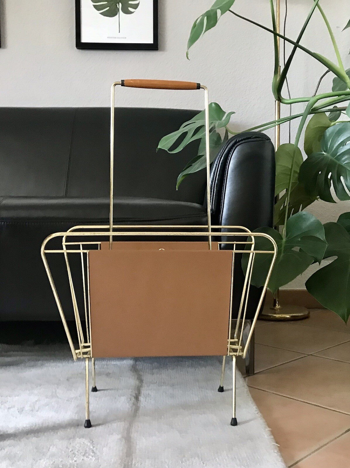 Vintage 60er Mid Century String-Ära Zeitungsständer Kultig gold braun