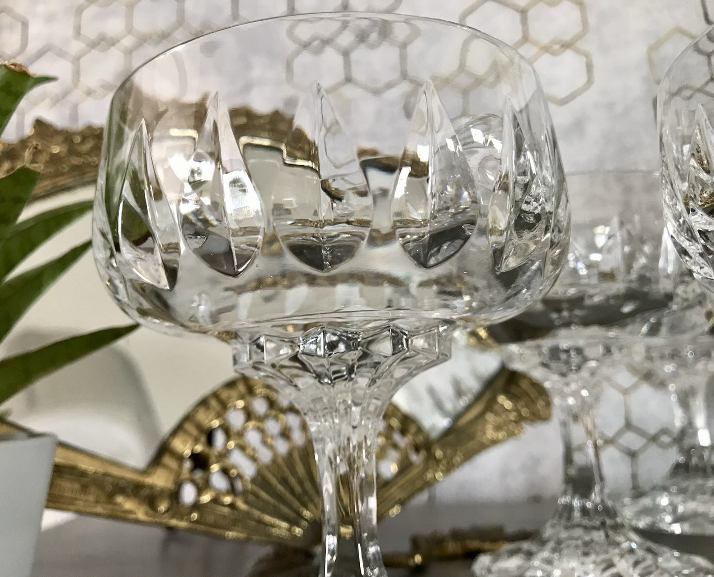 Vintage 6x Champagnerschalen Sektschalen Kristallglas Schliff Bleikristall