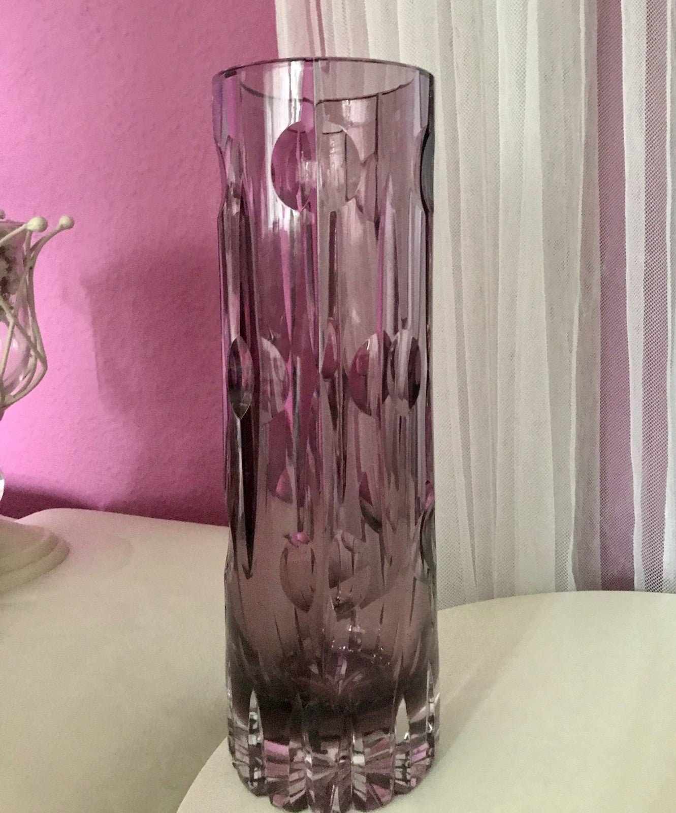 Vintage Edel Vase Glasvase Kristallglas lila groß Schliff Designer Karel Wünsch