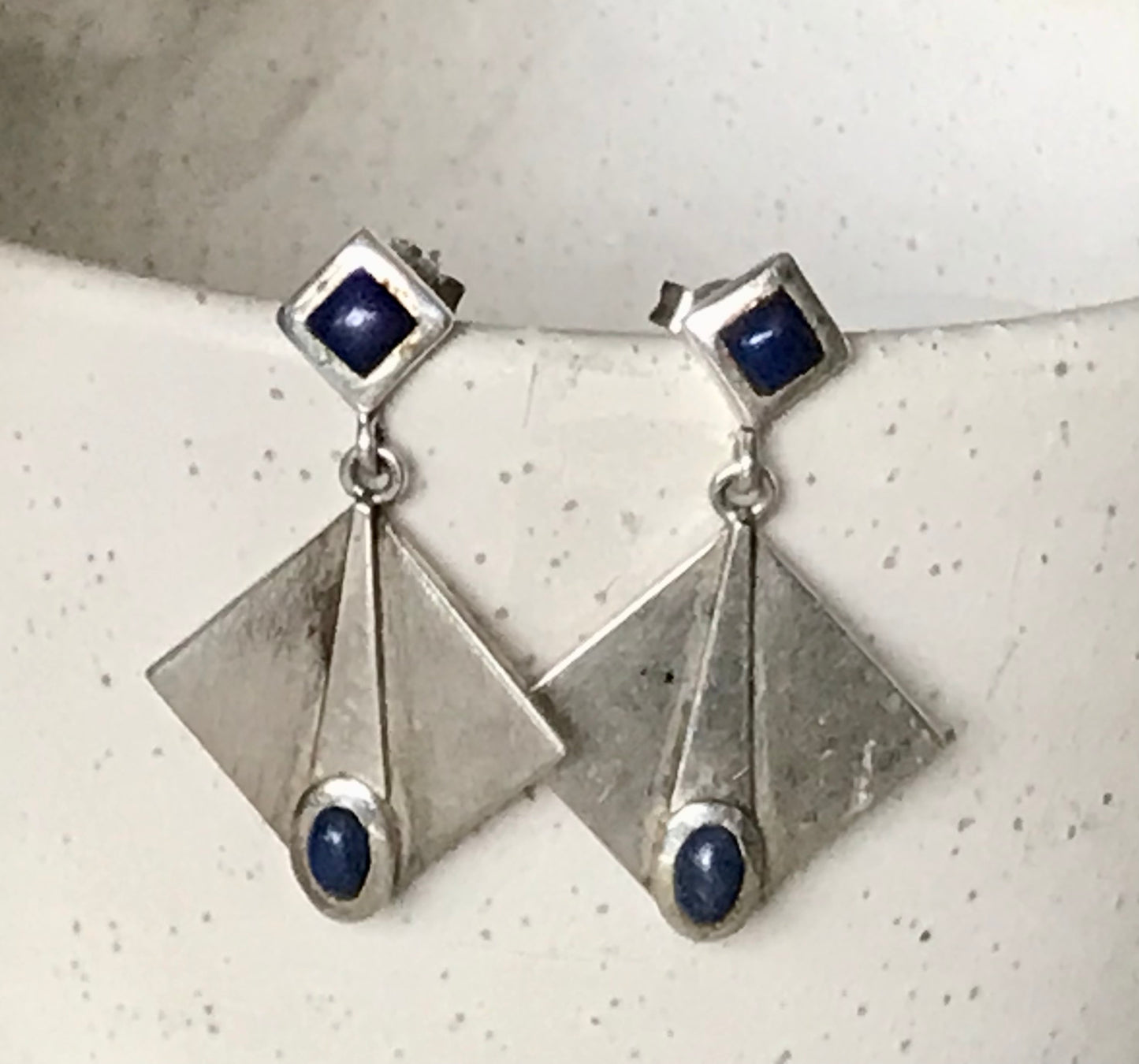 Alt Vintage Modern Ohrringe Ohrhänger DAMEN 925 Silber blauer Stein Sodalith?