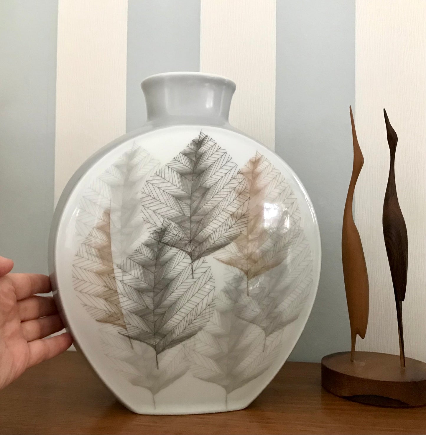 Vintage 60er Porzellan Designer Vase Hutschenreuther Blattdekor RAR groß