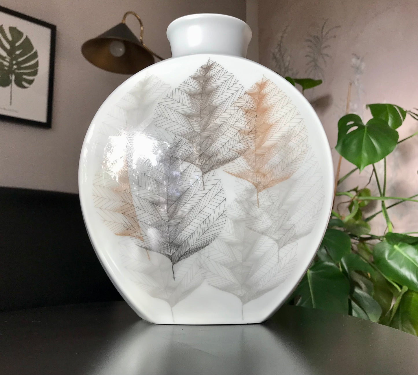 Vintage 60er Porzellan Designer Vase Hutschenreuther Blattdekor RAR groß