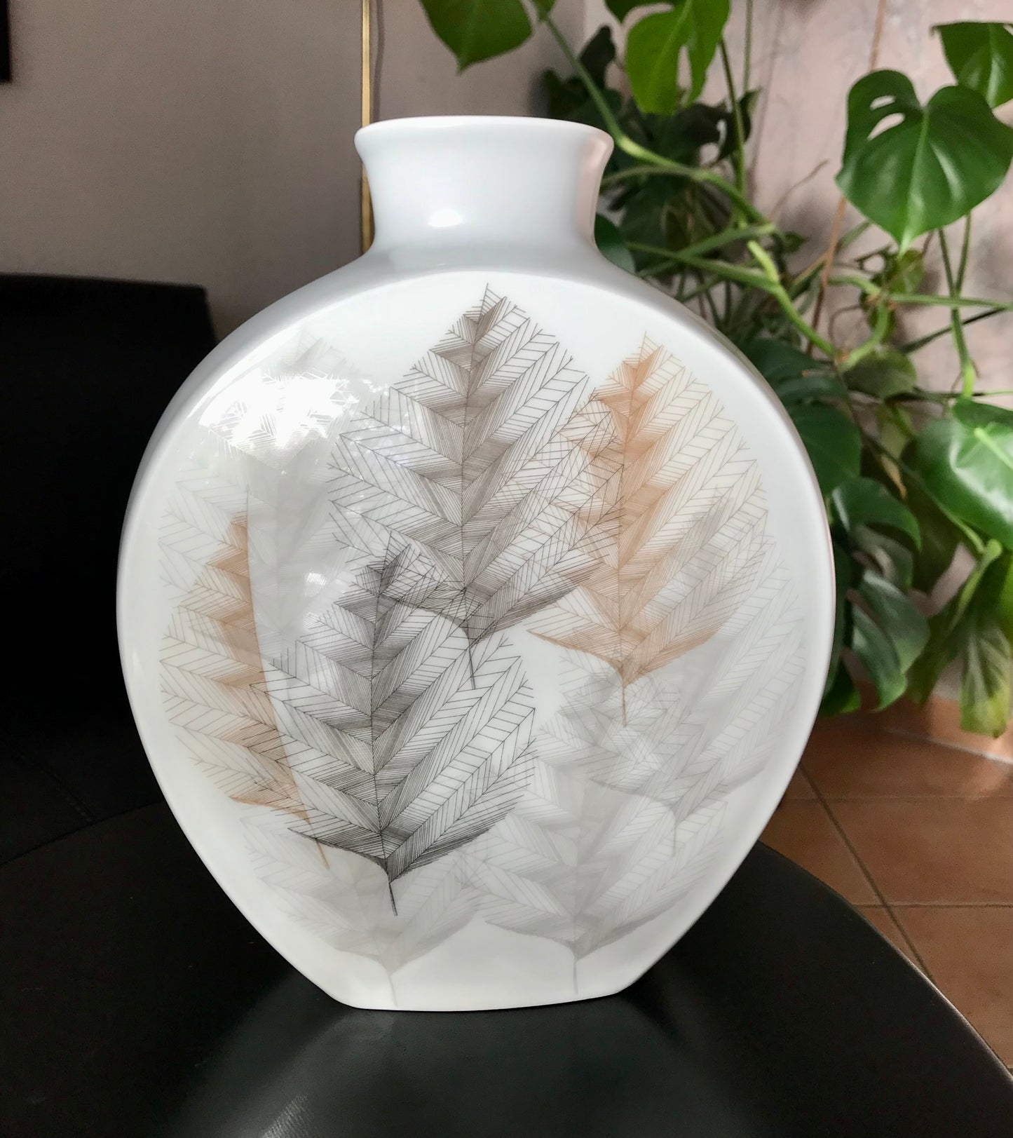 Vintage 60er Porzellan Designer Vase Hutschenreuther Blattdekor RAR groß