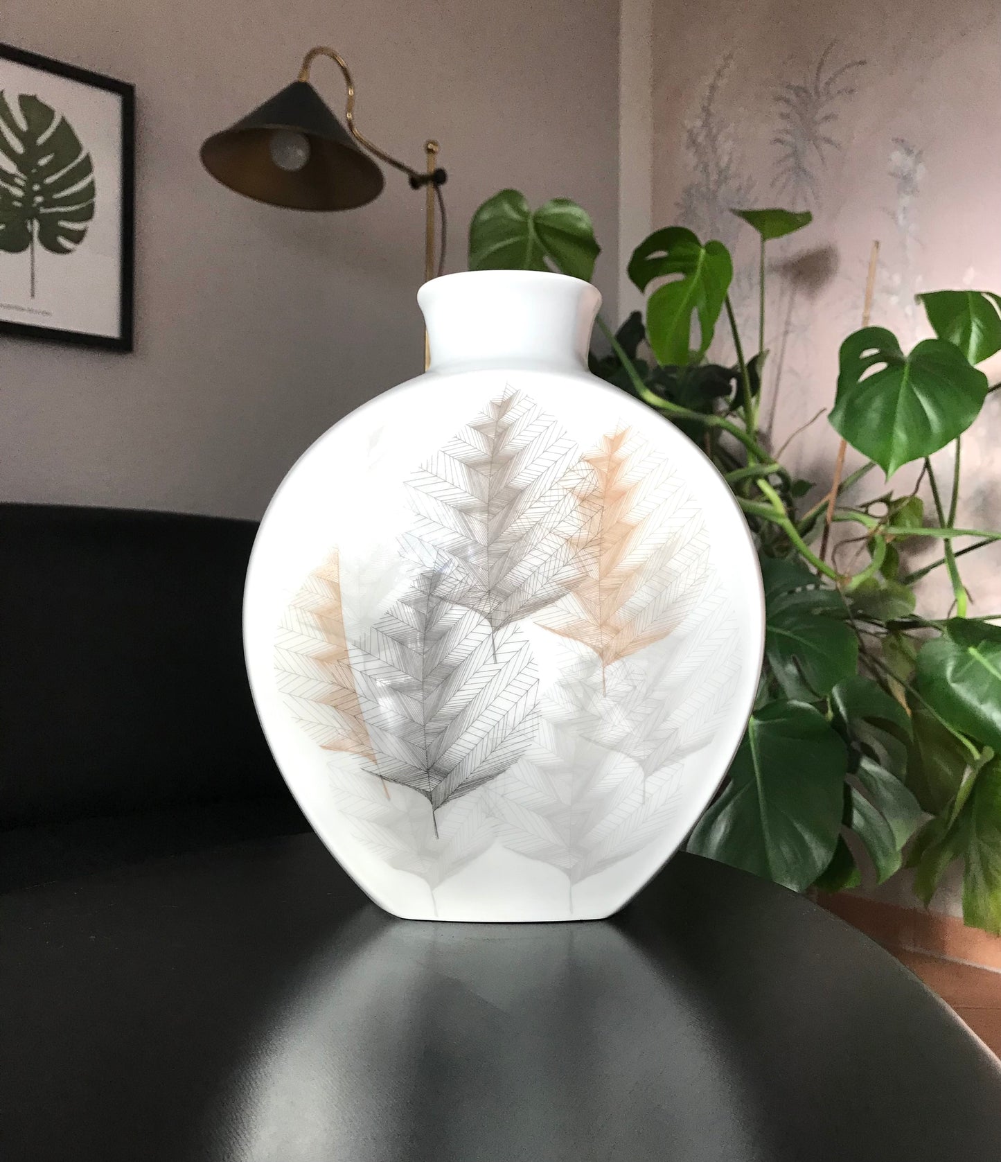 Vintage 60er Porzellan Designer Vase Hutschenreuther Blattdekor RAR groß