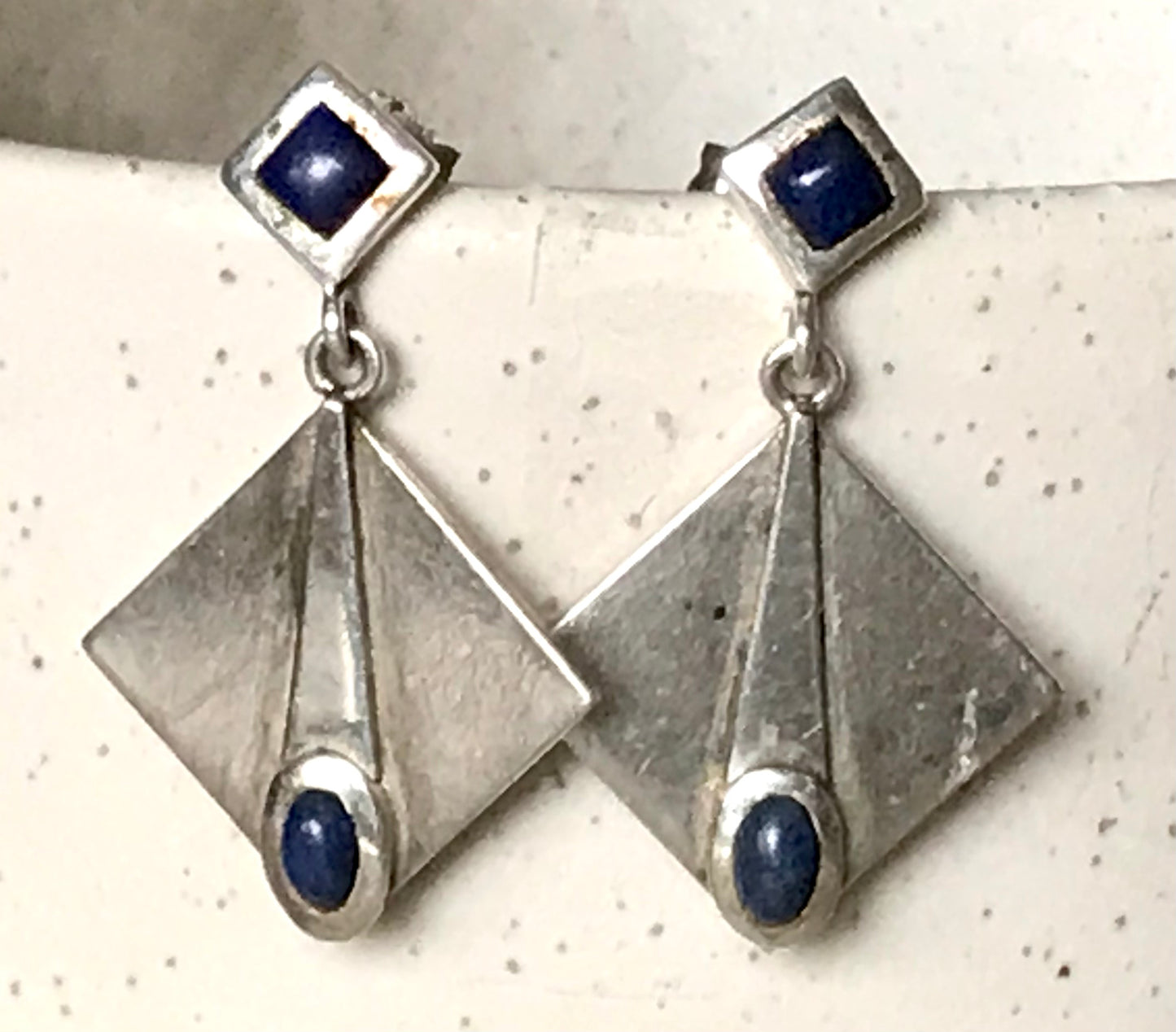 Alt Vintage Modern Ohrringe Ohrhänger DAMEN 925 Silber blauer Stein Sodalith?
