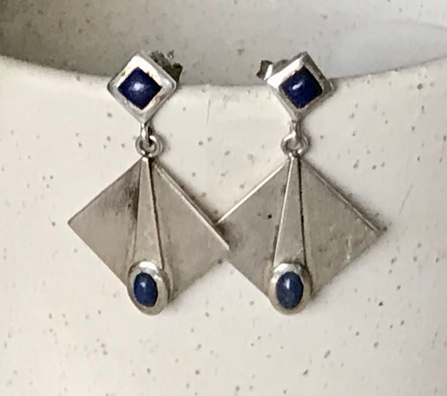 Alt Vintage Modern Ohrringe Ohrhänger DAMEN 925 Silber blauer Stein Sodalith?