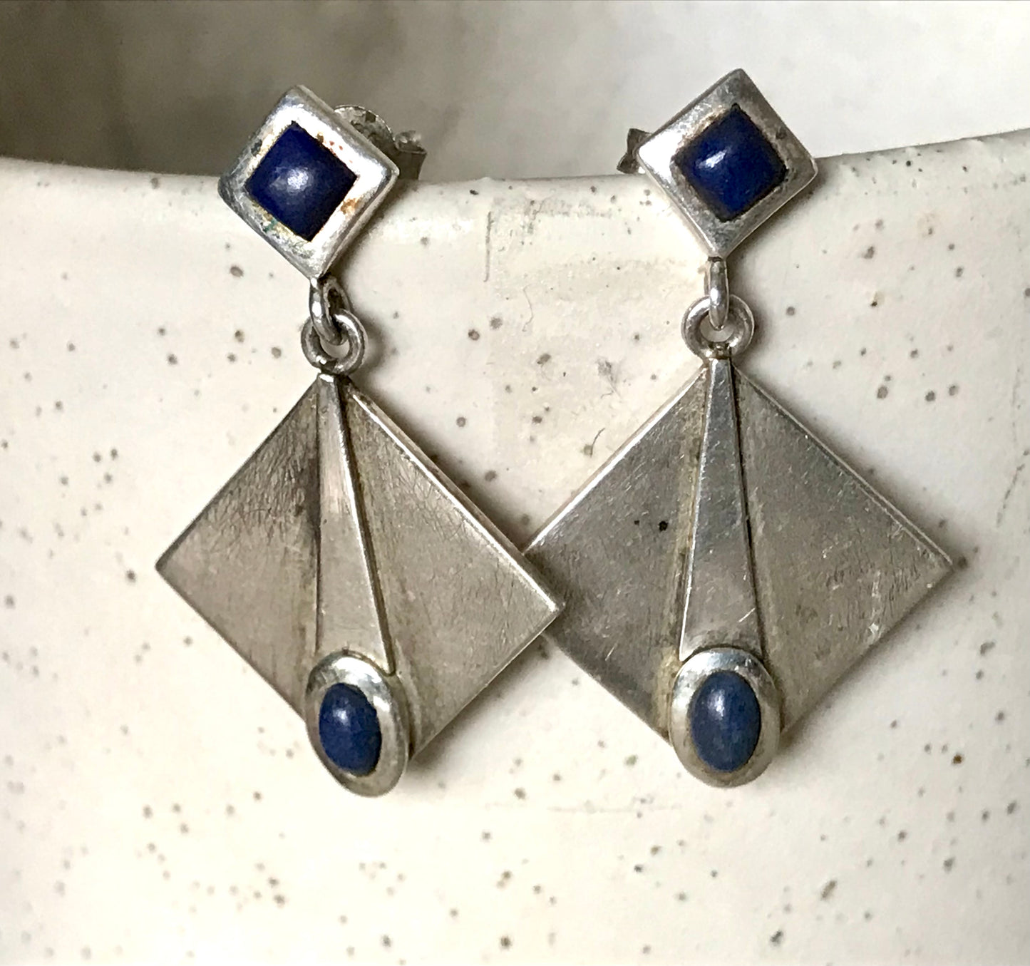 Alt Vintage Modern Ohrringe Ohrhänger DAMEN 925 Silber blauer Stein Sodalith?