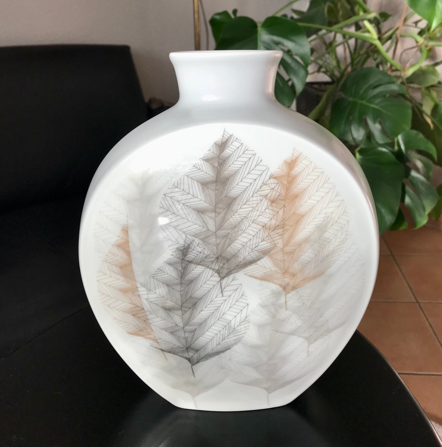 Vintage 60er Porzellan Designer Vase Hutschenreuther Blattdekor RAR groß