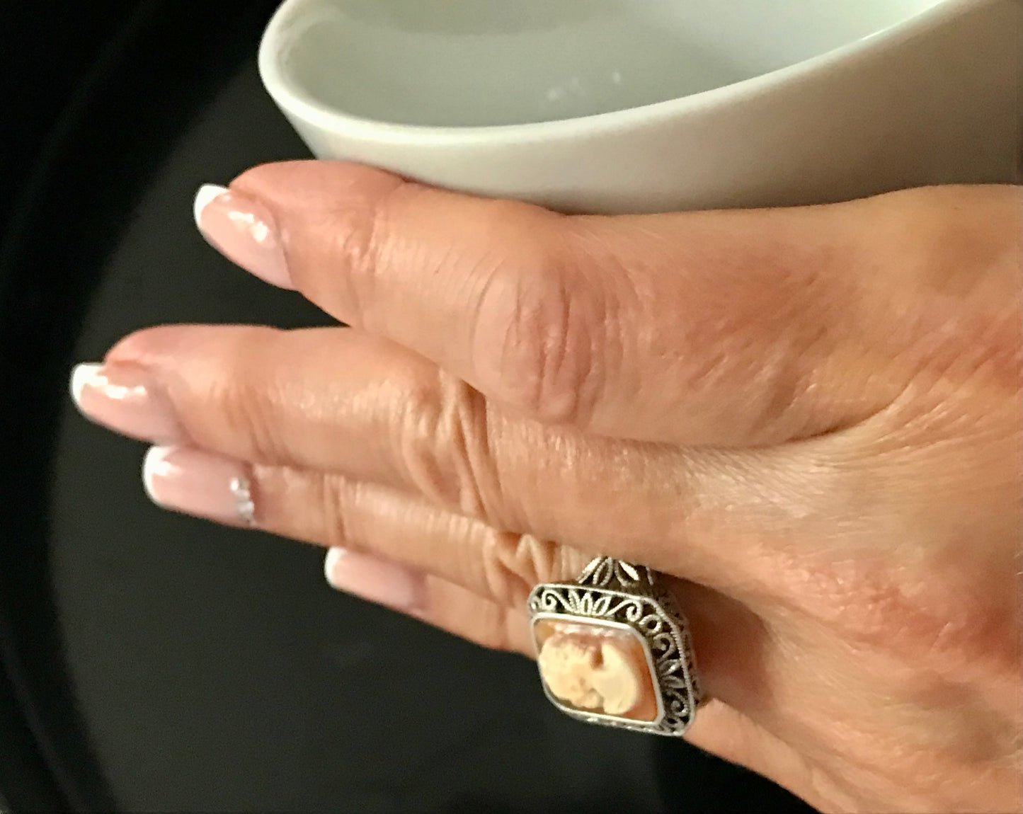 Antik Art Déco Jugendstil Edel DAMEN RING Silber Muschelgemme Cameè Gr. 62