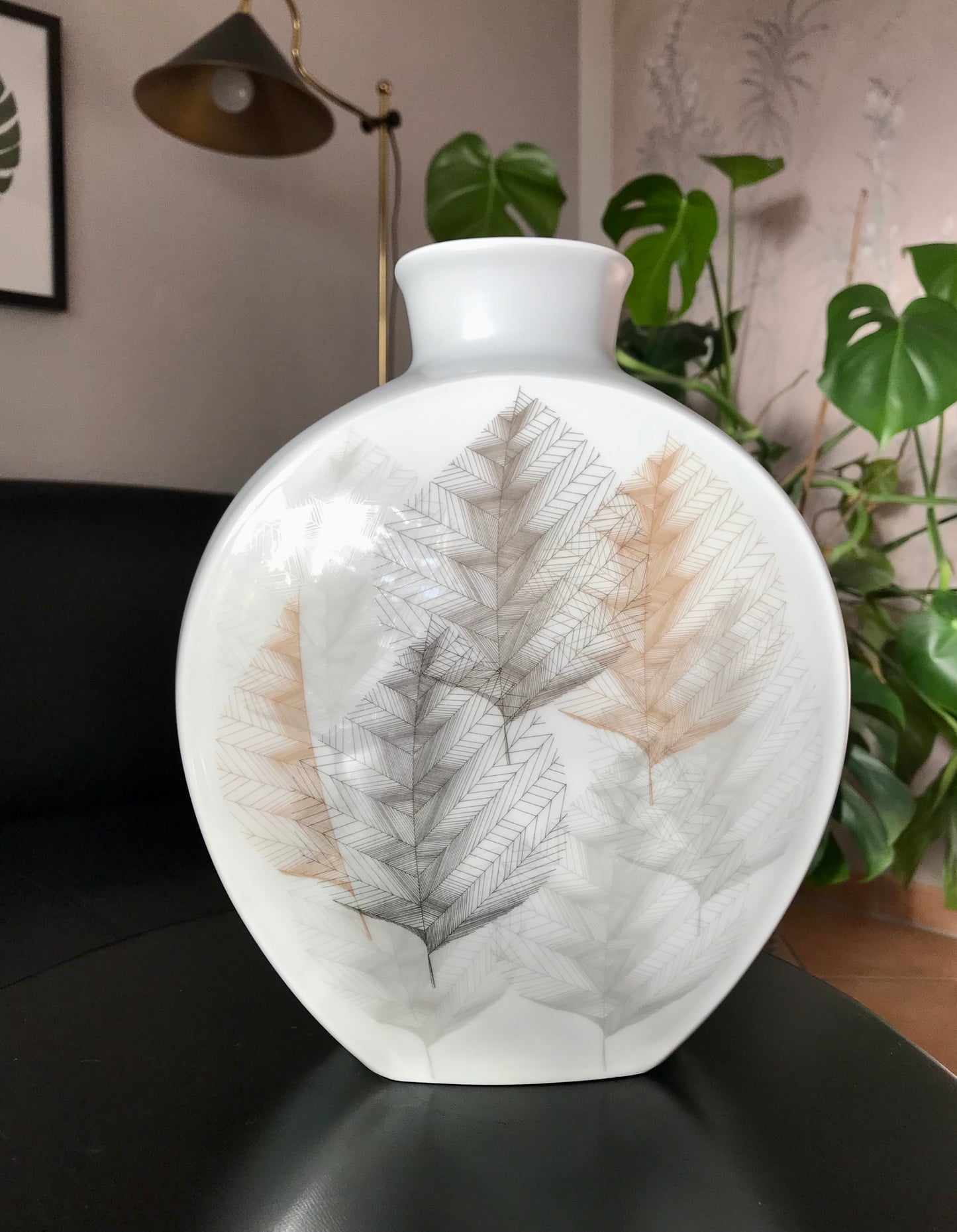 Vintage 60er Porzellan Designer Vase Hutschenreuther Blattdekor RAR groß