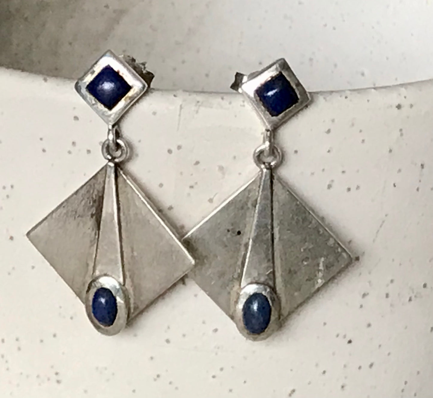 Alt Vintage Modern Ohrringe Ohrhänger DAMEN 925 Silber blauer Stein Sodalith?