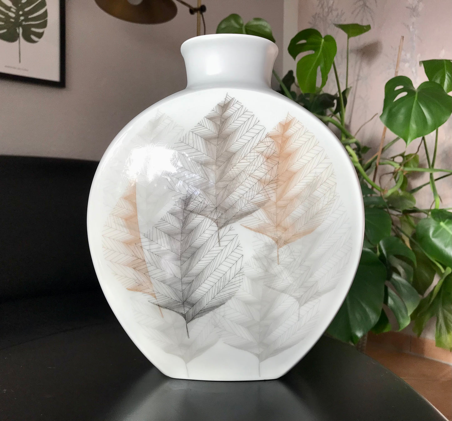 Vintage 60er Porzellan Designer Vase Hutschenreuther Blattdekor RAR groß