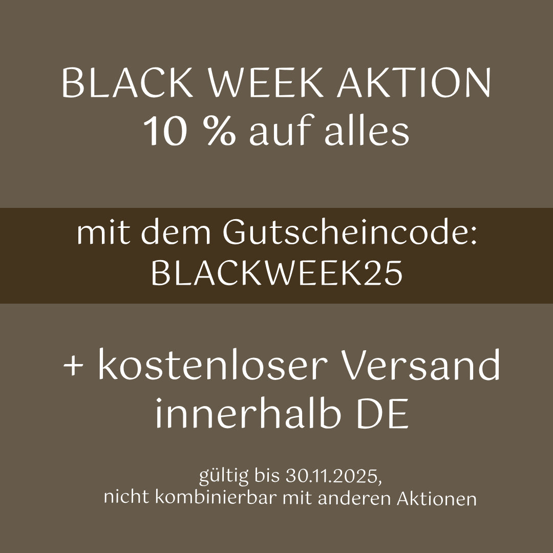 Black Week Banner mit 10 % Rabatt auf alle Artikel, Gutscheincode BLACKWEEK25, kostenloser Versand innerhalb Deutschlands, gültig bis 30.11.2025