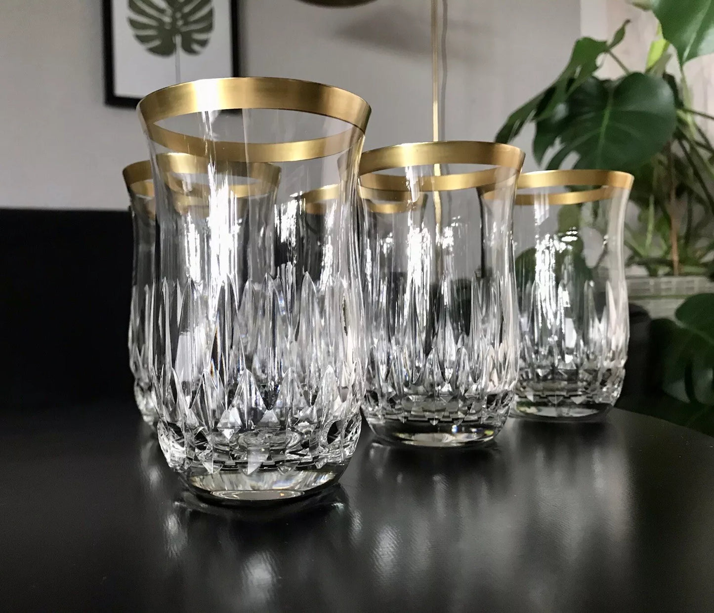 Vintage 12 EDEL Wassergläser Trinkbecher Gläser Kristallglas Goldrand