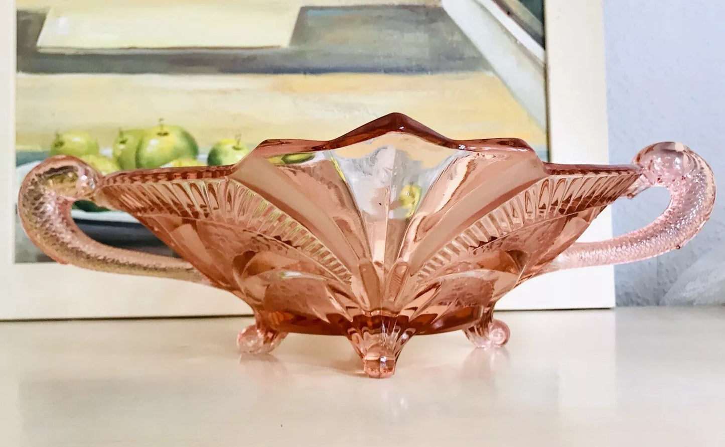 Antik Art Déco Rosalin rosa Pressglas Schale Glas Brockwitz 1936 Fruchtschale