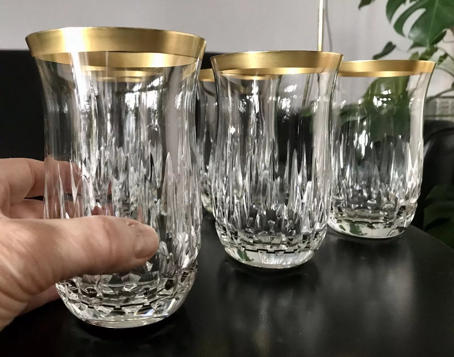 Vintage 12 EDEL Wassergläser Trinkbecher Gläser Kristallglas Goldrand