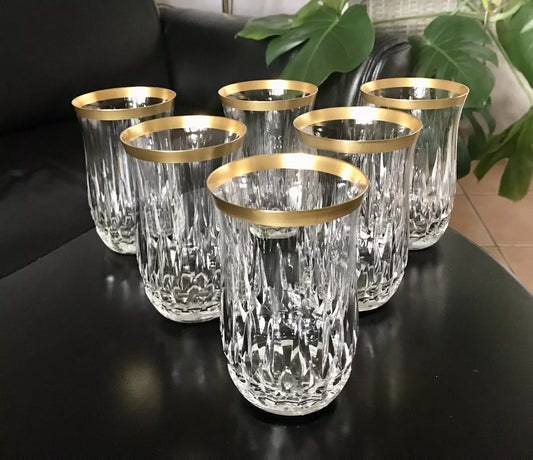 Vintage 12 EDEL Wassergläser Trinkbecher Gläser Kristallglas Goldrand