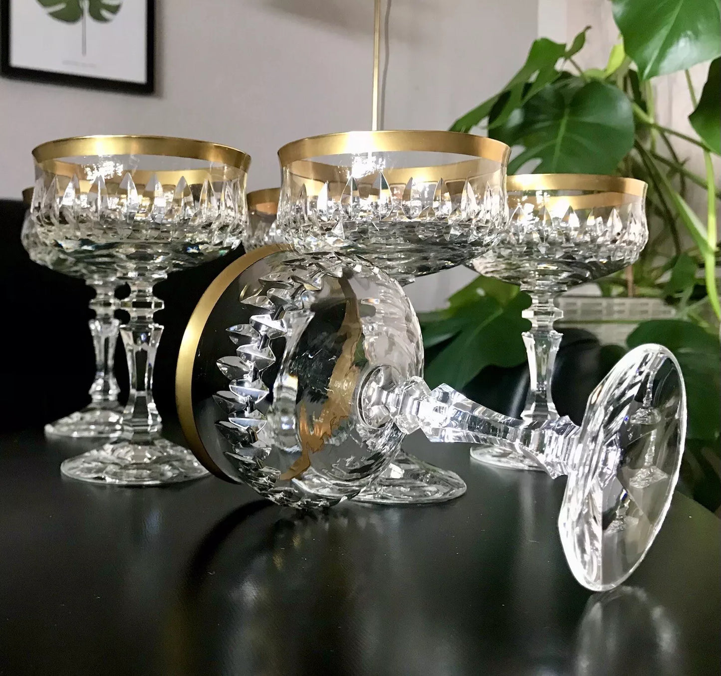 Vintage 12 EDEL Sekt Champagnerschalen Gläser Kristallglas Sektschalen Goldrand