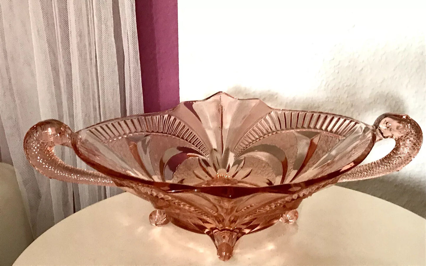 Antik Art Déco Rosalin rosa Pressglas Schale Glas Brockwitz 1936 Fruchtschale