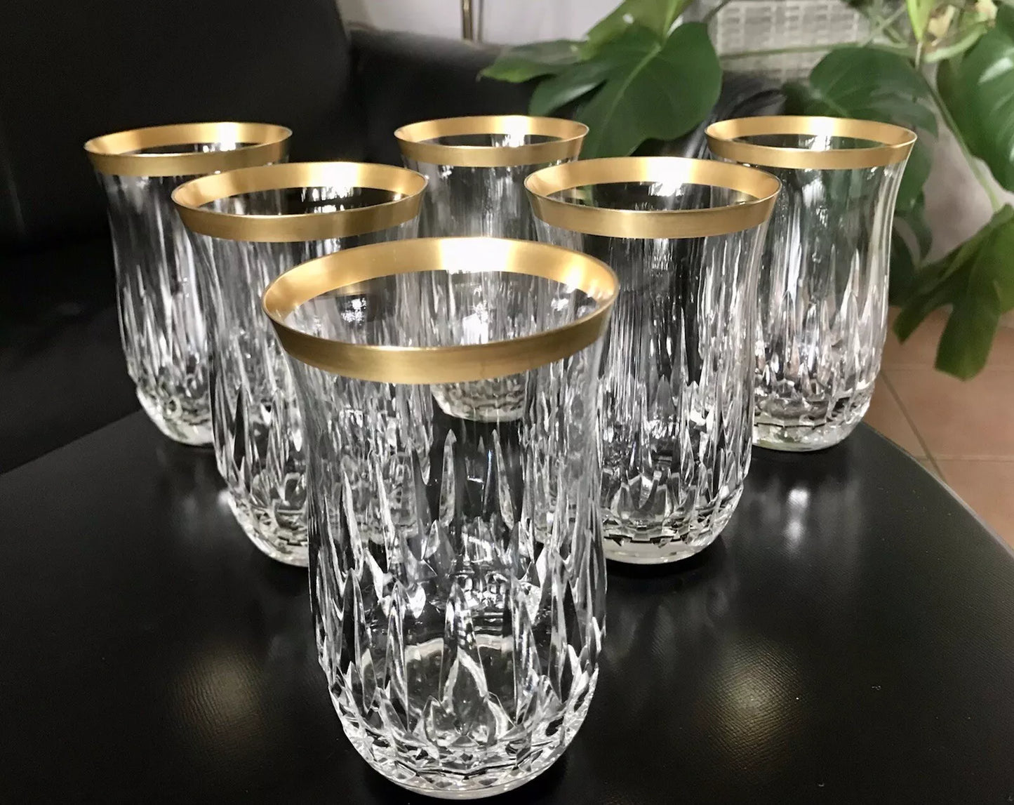 Vintage 12 EDEL Wassergläser Trinkbecher Gläser Kristallglas Goldrand