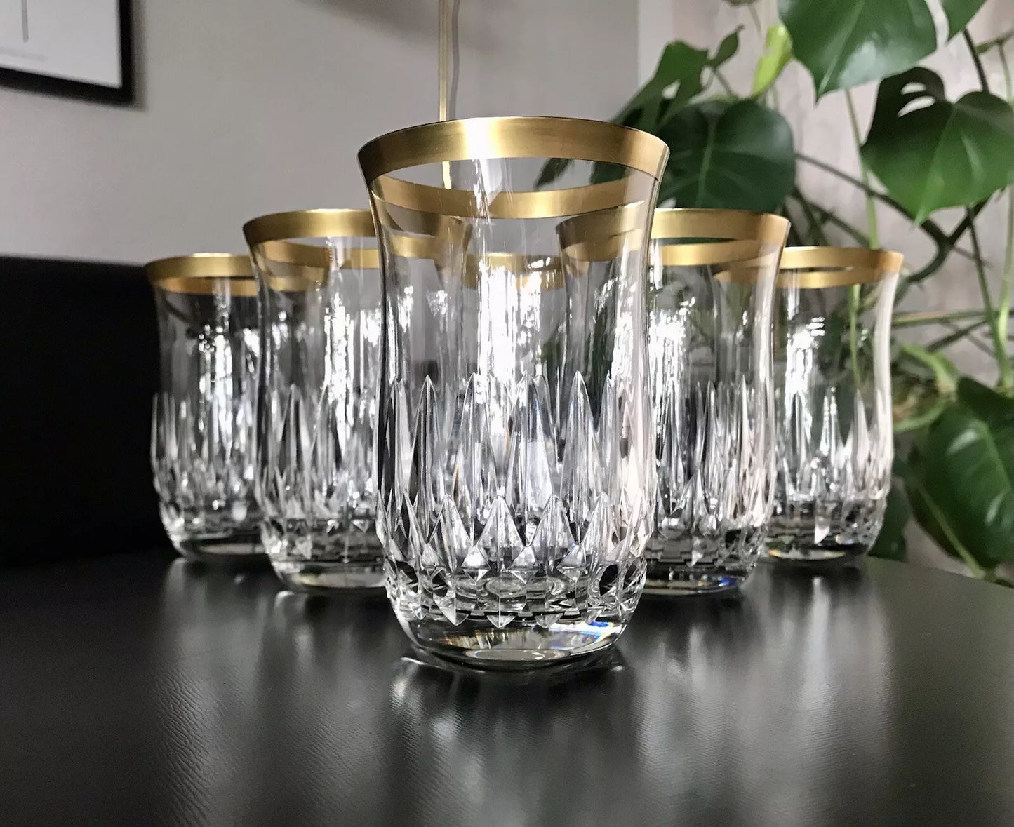 Vintage 12 EDEL Wassergläser Trinkbecher Gläser Kristallglas Goldrand