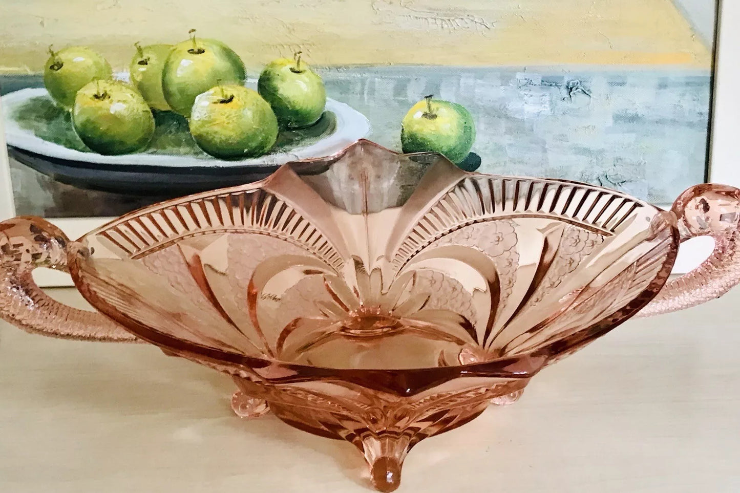 Antik Art Déco Rosalin rosa Pressglas Schale Glas Brockwitz 1936 Fruchtschale