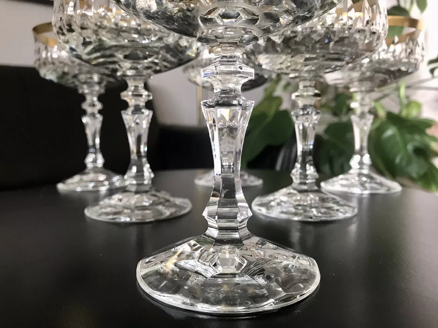 Vintage 12 EDEL Sekt Champagnerschalen Gläser Kristallglas Sektschalen Goldrand