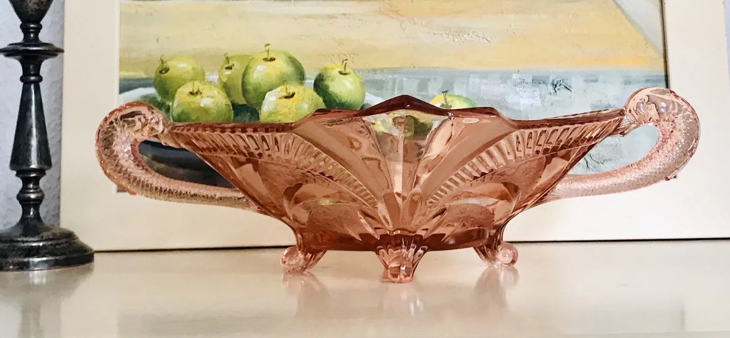 Antik Art Déco Rosalin rosa Pressglas Schale Glas Brockwitz 1936 Fruchtschale