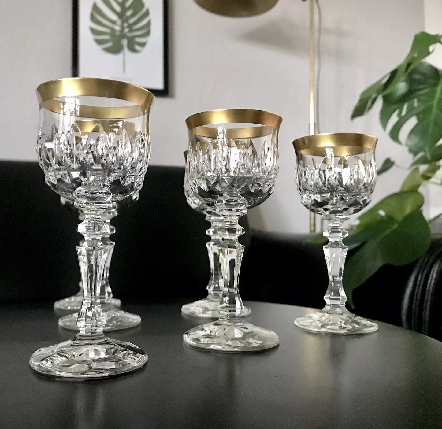 Vintage 12 EDEL Likörgläser Kristallglas Schnapsgläser Goldrand