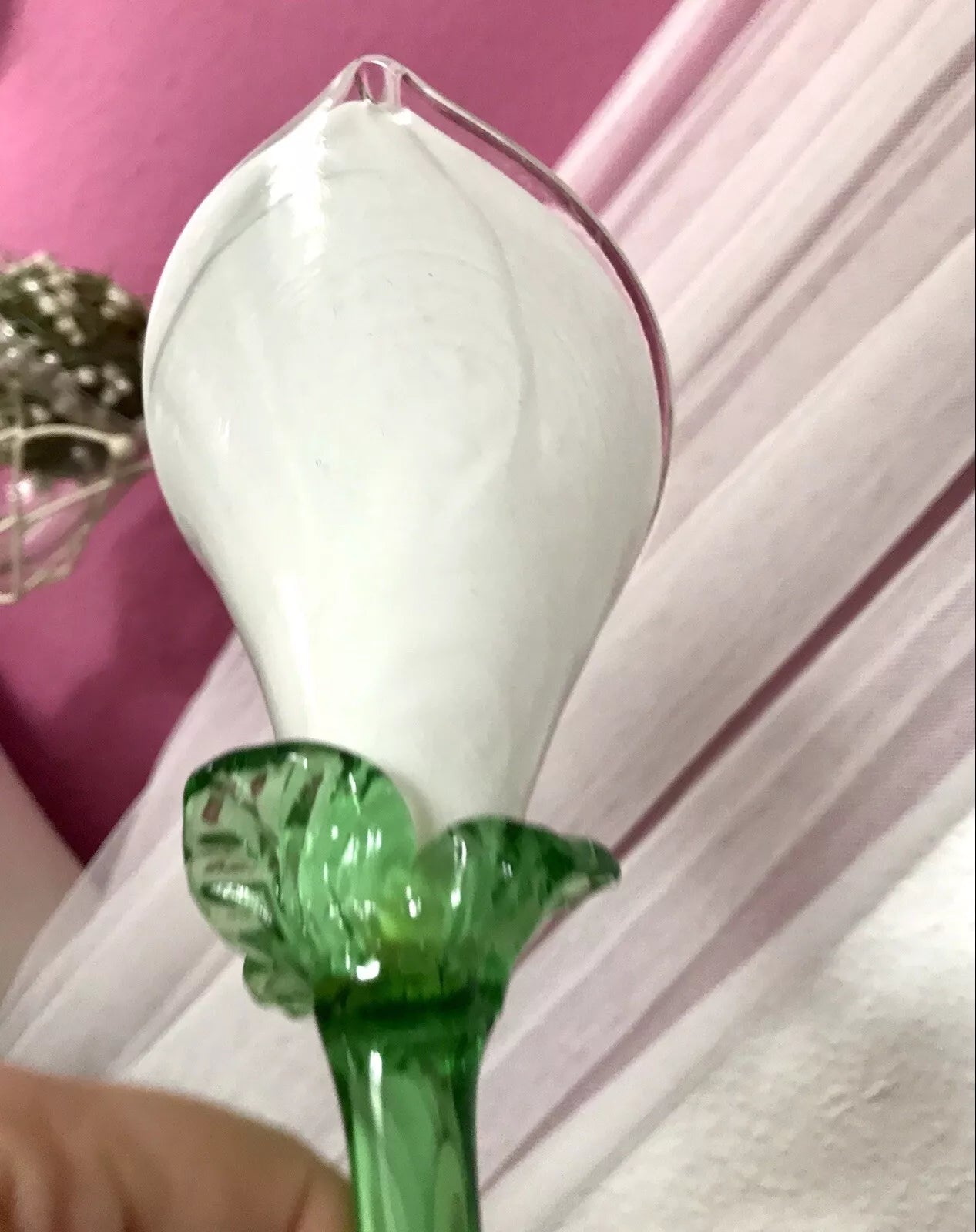 Vintage Murano ? 60er Jahre Glas Blume Kalla am Stiel ca. 50 cm lang & Blatt