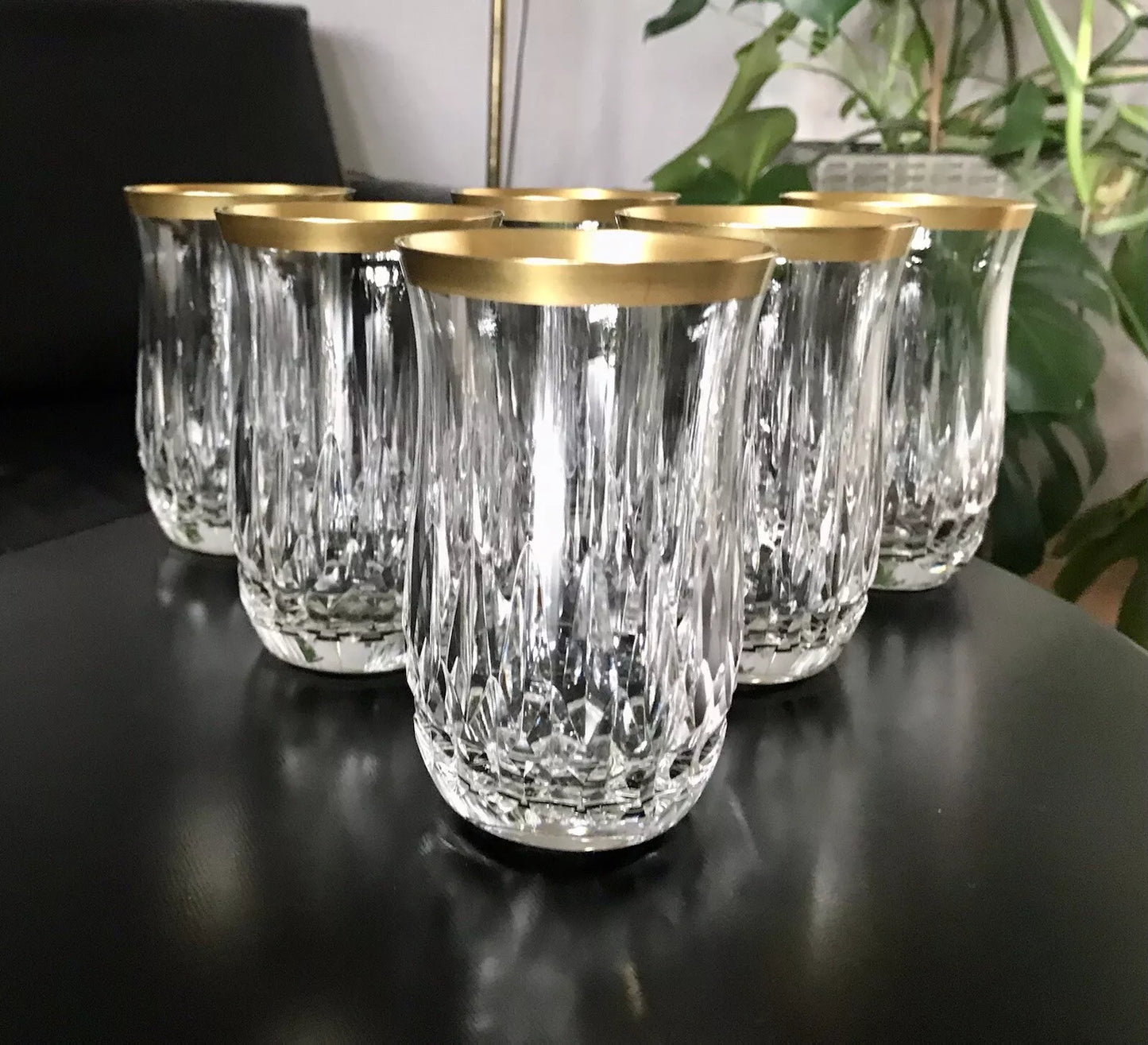 Vintage 12 EDEL Wassergläser Trinkbecher Gläser Kristallglas Goldrand