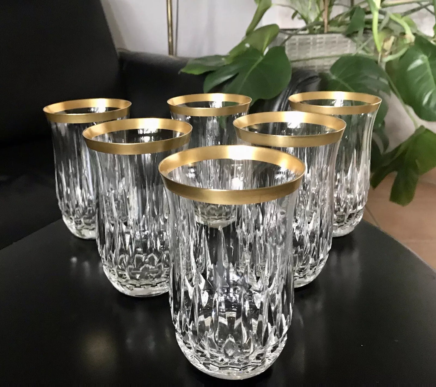 Vintage 12 EDEL Wassergläser Trinkbecher Gläser Kristallglas Goldrand