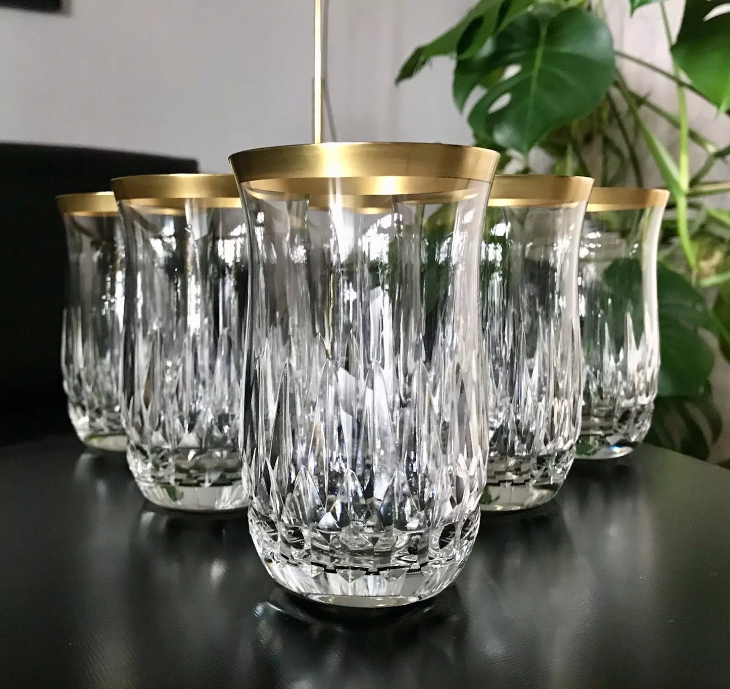 Vintage 12 EDEL Wassergläser Trinkbecher Gläser Kristallglas Goldrand