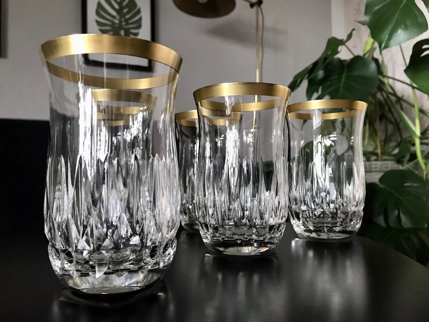 Vintage 12 EDEL Wassergläser Trinkbecher Gläser Kristallglas Goldrand