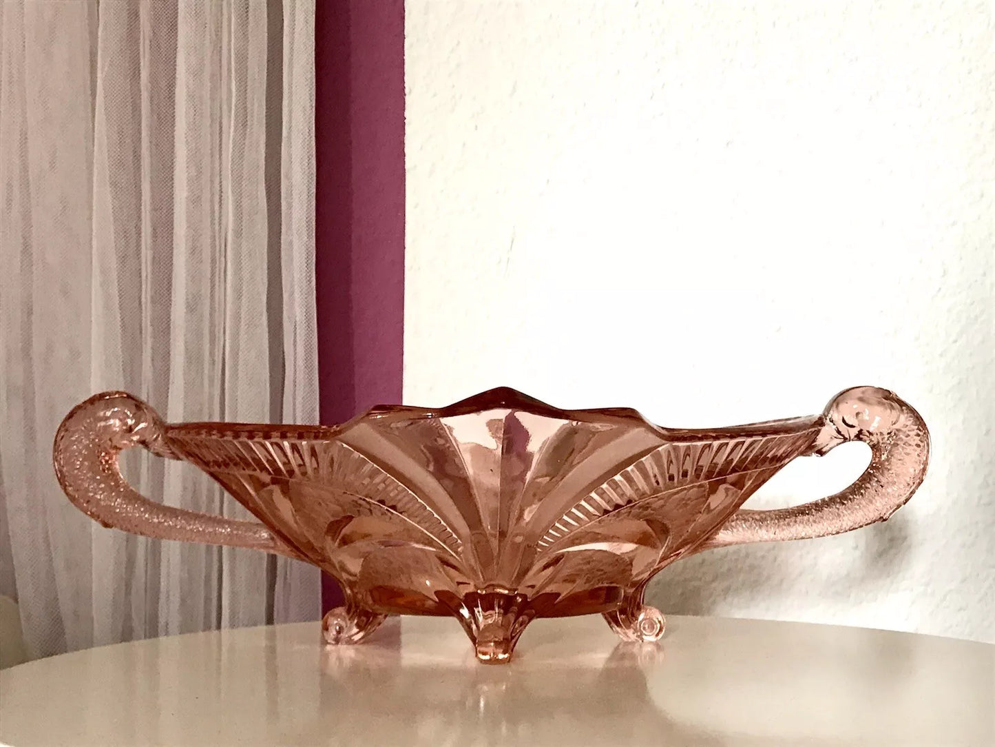 Antik Art Déco Rosalin rosa Pressglas Schale Glas Brockwitz 1936 Fruchtschale