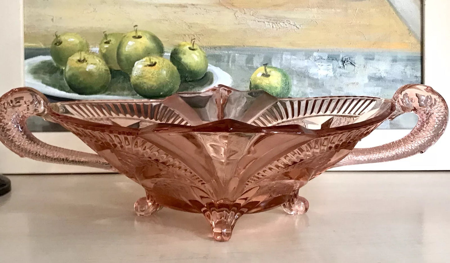 Antik Art Déco Rosalin rosa Pressglas Schale Glas Brockwitz 1936 Fruchtschale