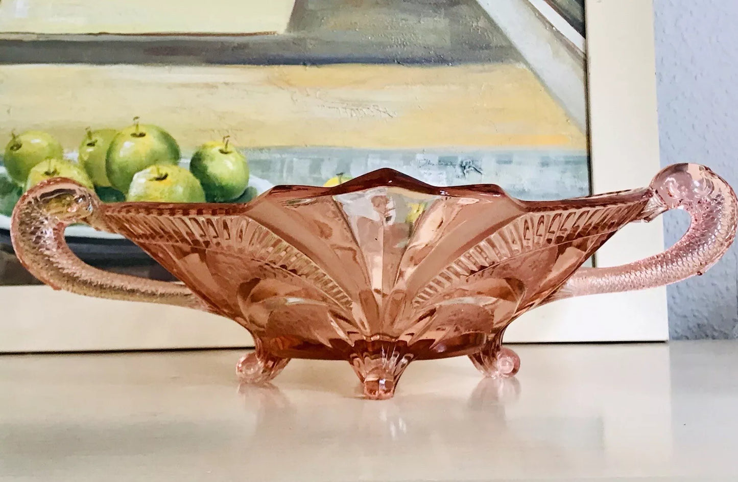 Antik Art Déco Rosalin rosa Pressglas Schale Glas Brockwitz 1936 Fruchtschale