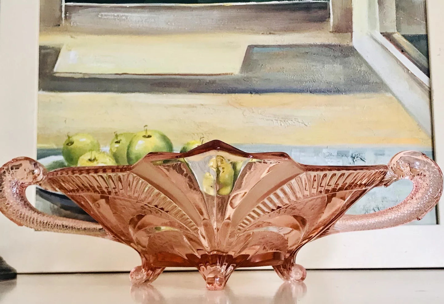 Antik Art Déco Rosalin rosa Pressglas Schale Glas Brockwitz 1936 Fruchtschale