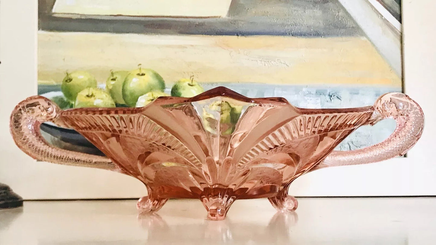 Antik Art Déco Rosalin rosa Pressglas Schale Glas Brockwitz 1936 Fruchtschale