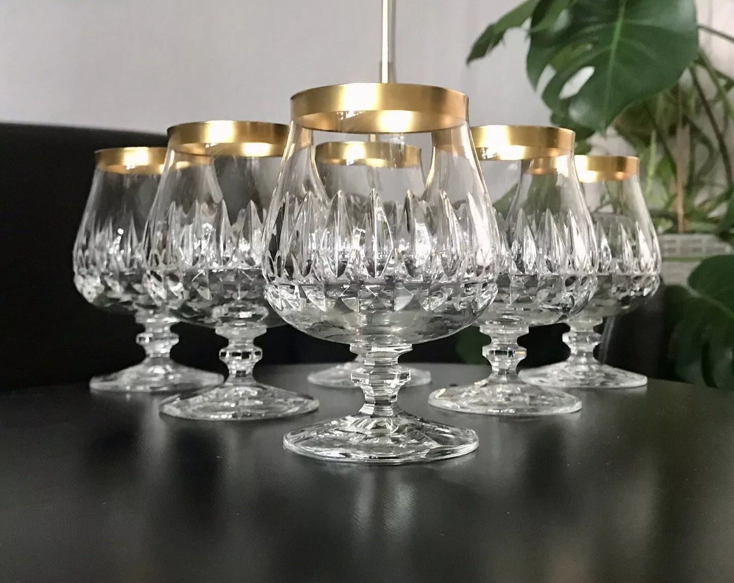 Vintage 12 EDEL Cognacschwenker Cognac Gläser Kristallglas Goldrand