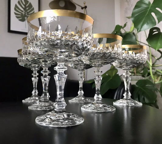 Vintage 12 EDEL Sekt Champagnerschalen Gläser Kristallglas Sektschalen Goldrand