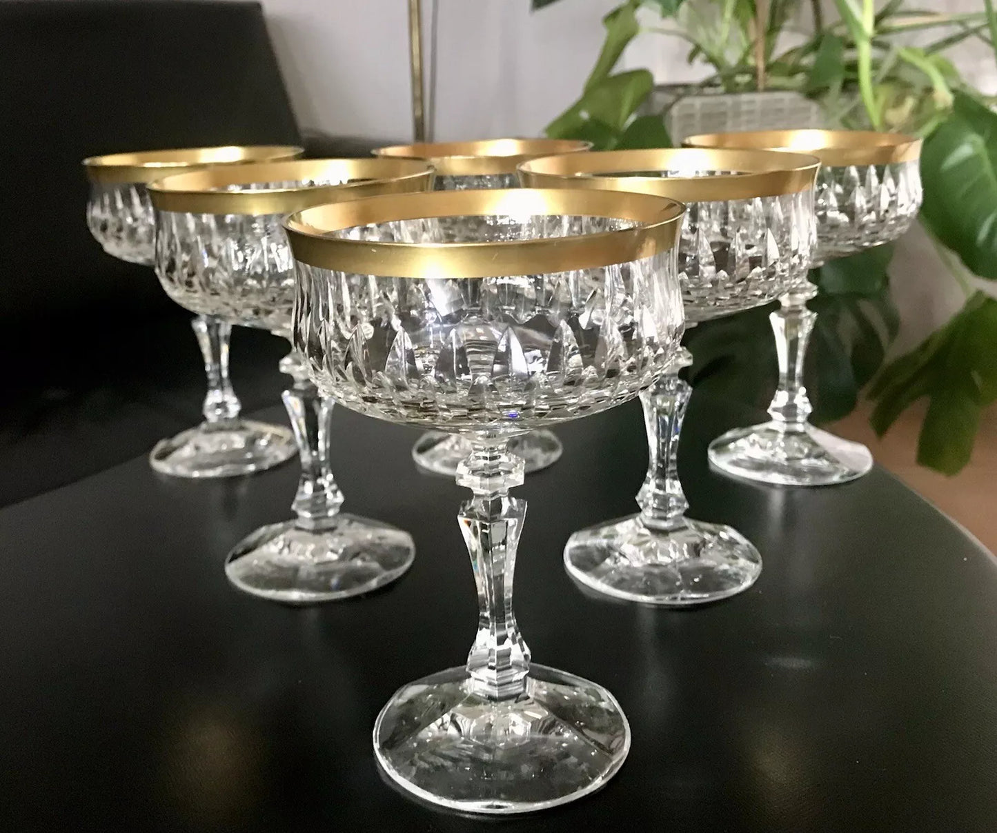 Vintage 12 EDEL Sekt Champagnerschalen Gläser Kristallglas Sektschalen Goldrand