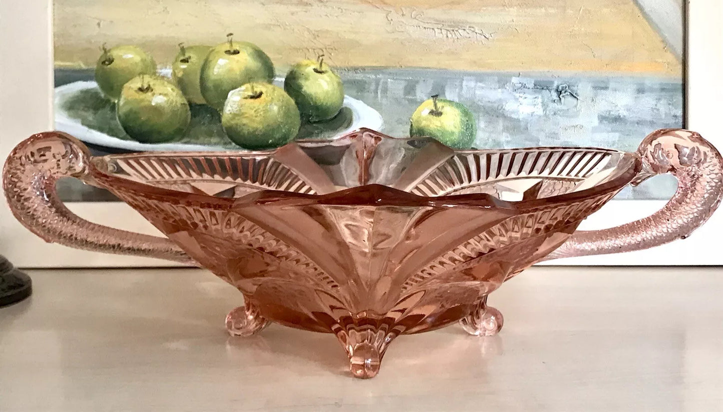 Antik Art Déco Rosalin rosa Pressglas Schale Glas Brockwitz 1936 Fruchtschale