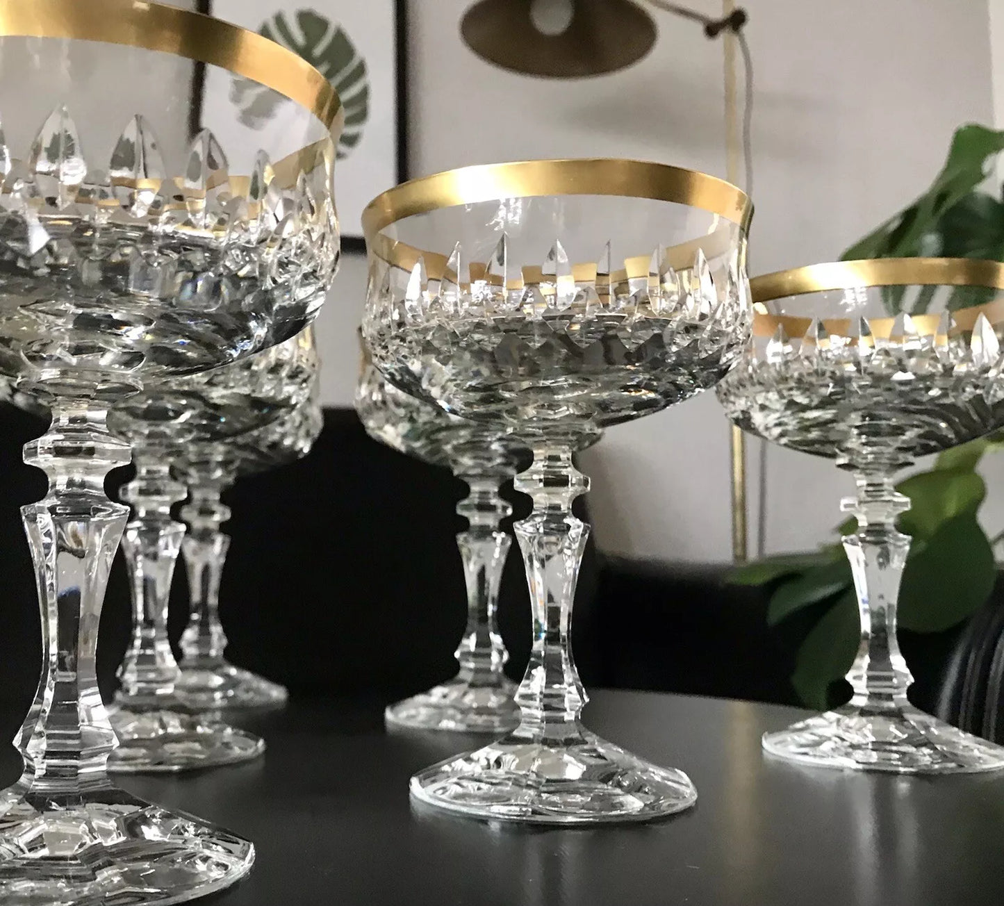 Vintage 12 EDEL Sekt Champagnerschalen Gläser Kristallglas Sektschalen Goldrand