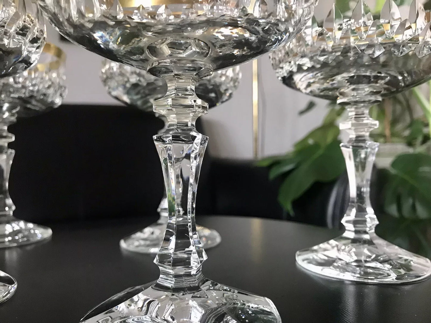 Vintage 12 EDEL Sekt Champagnerschalen Gläser Kristallglas Sektschalen Goldrand